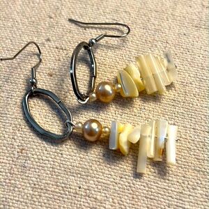 Cream Natural Shell & Pearl Upcycled Earrings.